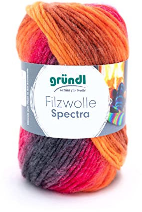 Gründl Filzwolle Spectra, (OEKO-TEX zertifiziert, 100% Schurwolle zum Filzen, 100 g / 100 m, 1 Knäuel á 100 g), vulcano multicolor