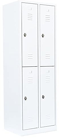 Lüllmann 4 Fächer Spind Schließfachschrank komplett montiert weiß 180x60x50cm (HxBxT) Spindschrank Kleiderspind Umkleideschrank 520227