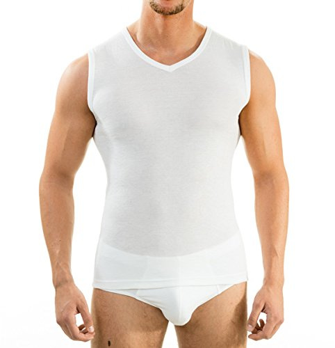 HERMKO 63050 Herren Funktions Tank Top mit V-Ausschnitt Funktionsunterwäsche Unterhemd aktiv schnelltrocknend Muskelshirt, Größe:D 9 = EU 3XL, Farbe:weiß