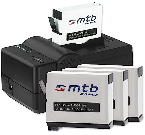 4X Akku (1160 mAh) + Ladegerät (Netz, KFZ) für GoPro Hero4 Hero 4 Black, Silver Edition