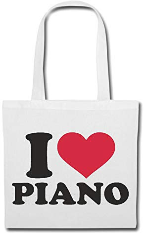 Reifen-Markt Tasche Umhängetasche I LOVE PIANO - KLAVIER - KLAVIERSPIELER - PIANO SPIELER - FLÜGEL Einkaufstasche Schulbeutel Turnbeutel in Weiß