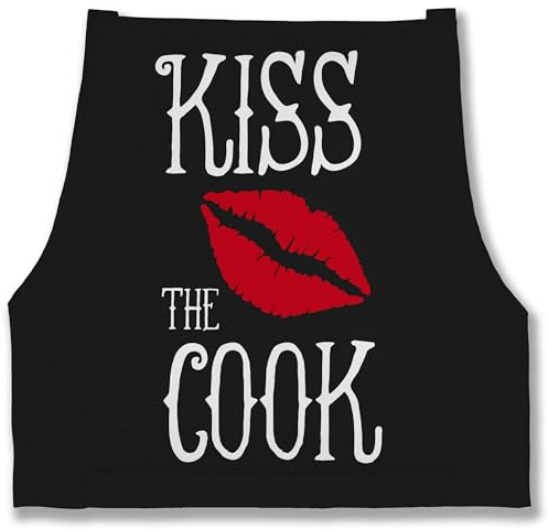 Schürze - Kochschürze lustig - Kiss the cook I Geschenk Kochen - 85x69 - Schwarz - für sie koch kochschürzen cooking küchen damenschürzen männer englisch küche bäckerschürzen spruch