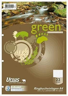Ursus Green 04077022 Ringbucheinlagen Pure Impact kariert, A4, inhalt 50, weiß