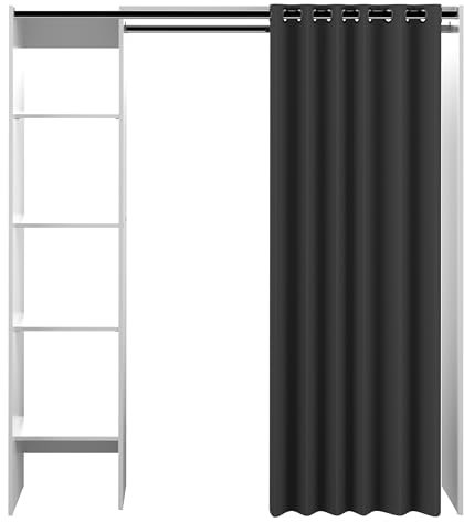 Symbiosis Schrank, Schrank Schlafzimmer Tom Weiß mit grauen Vorhang Mäuse, Weiß/Anthrazit, 182 x 123 x 50 cm