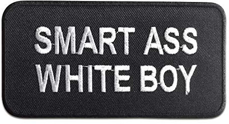 Catch the Patch Smart Ass White Boy - (Größe: 10,5 x 5,4 cm) – Stickpatch – Ideal für Kutte, Rockerjacke, Jeansweste, Kleidung & Accessoires – Robuster Patch für Erwachsene