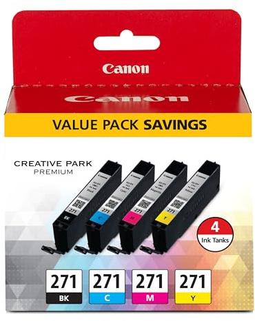 Canon CLI-271 Genuine BK/CMY 4 Color Value Pack, Compatible with MG6820, MG6821, MG6822, MG5720, MG5721, MG5722, MG7720, TS5020, TS6020, TS8020, and TS9020 (Optional) Printers