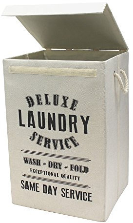JVL Deluxe Pliable Tissu/vêtements/Corbeille de Panier à Linge avec poignées en Corde, crème, 85 Litre