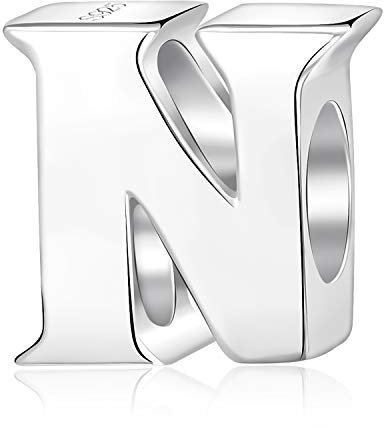 Alphabet-Anhänger, Anfangsbuchstabe, A-Z, aus 925er-Sterlingsilber, Silberne Perlen, passend für Pandora-Anhängerarmbänder Letter N