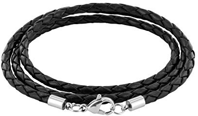 Auroris Echtleder Kette/Armband geflochten 3mm Farbe: schwarz mit Karabinerverschluss aus Edelstahl - Länge: 70cm