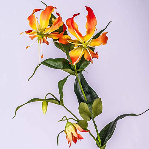 artplants.de Kunstblume Ruhmeskrone, orange - gelb, 80cm - Künstliche Gloriosa - Deko Blumen
