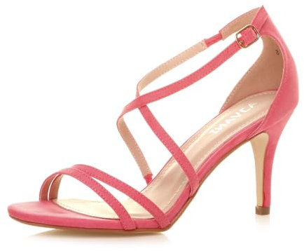 Ajvani Womens Ladies mid high Heel Strappy Crossover Wedding Sandals Shoes, Coral Suede, 5 UK