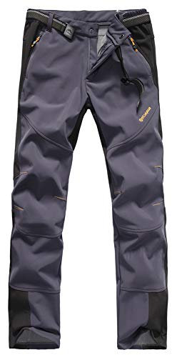 FLYGAGA Herren Softshell Fleece gefüttert Hosen Winddicht Wasserdicht Funktions Outdoor Sport Camping Wandern Trekking Hosen (X-Large, Dunkelgrau)