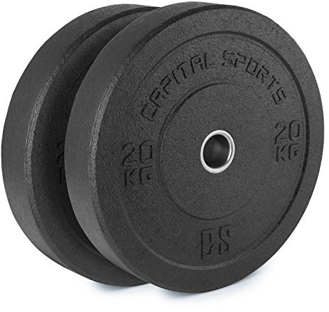 CAPITAL SPORTS Renit Hi Temp Bumper Plates 2X 20 kg Gummi-Gewichtscheibe mit Aluminiumkern Hantelscheiben Paar Langhantelscheiben-Gewichte (50,4 mm Aufnahmeöffnung, ideal für Weight-Drops/Abwürfe)