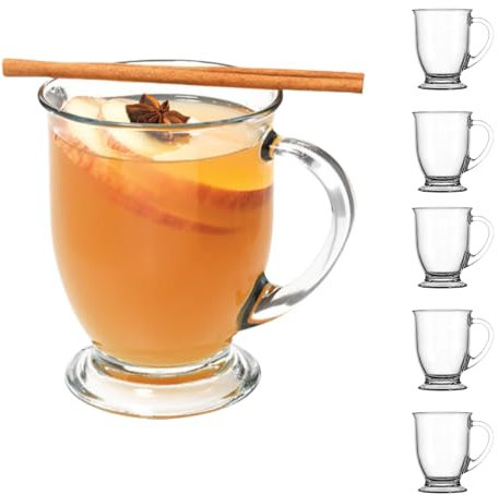 Anchor Hocking Café Glass Coffee Mugs, 16 oz, Set of 6