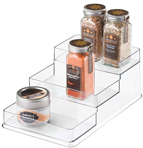 iDesign Gewürzregal mit 3 Ebenen für die Küche, kompakter Gewürzhalter für den Küchenschrank, praktisches Küchen Regal aus Kunststoff, durchsichtig, Klein