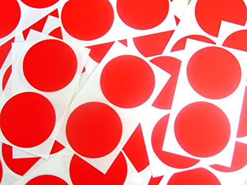 40 Labels, 50mm Diameter Round, Red, Plastic/Vinyl Colour Code Stickers, Self-Adhesive Sticky Dots