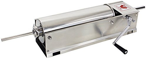 Beeketal 'BTH07' Edelstahl Industrie Wurstfüllmaschine (7 L Volumen/horizontale Ausführung), Profi Wurstfüller mit 2 Gang Vollmetall-Getriebe und Handkurbel, inkl. 5 Fülltüllen