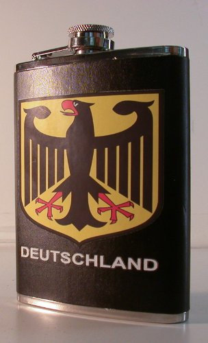 Flachmann aus Edelstahl mit Schraubverschluss mit Lederimitat DEUTSCHLAND GERMANY BUNDESADLER