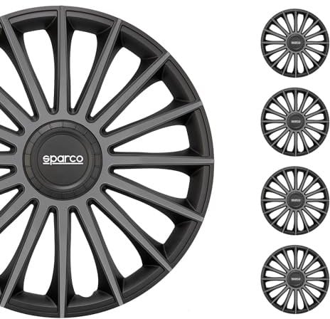Sparco SPC1693BKGR Set von 4 Radkappen 16 Zoll Treviso, Schwarz/Silber