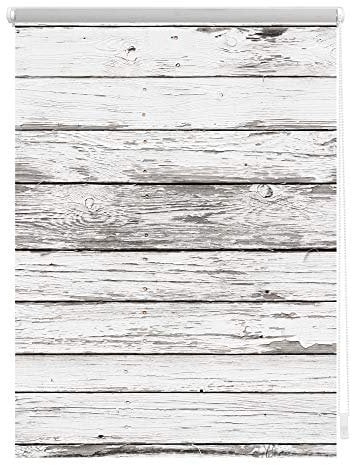 Lichtblick Klemmfix Tageslicht-Rollo mit Motiv, ohne Bohren, Blickdicht, Seitenzugrollo, Made in Germany, Bretter-Vintage Weiß,45 x 150 cm (B x L)