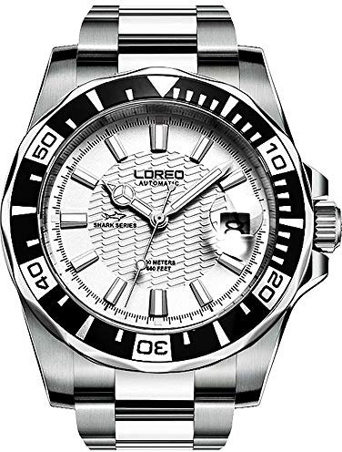 LOREO GMT Automatikuhren für Herren, Edelstahl, Saphirglas, blaue drehbare Lünette, blaues Zifferblatt, Automatikuhr, Weißes Zifferblatt, 9202 g, Militär