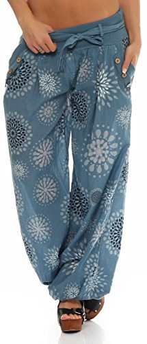 Malito Harem Pants with Summery Print Boyfriend Pants Aladin Bloomers Baggy Yoga 3481 Women One Size (Light Blue)