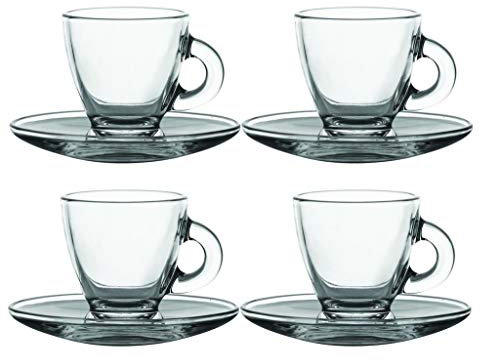 Set of 4 Glass Espresso Cups & Saucers