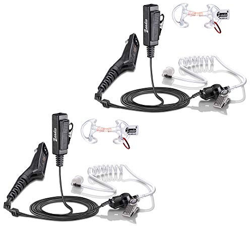 Zeadio Surveillance Covert Air Acoustic Tube Walkie Talkie Earpiece Headset with Earmold and Push-To-Talk Microphone for Motorola Multipin Two Way Radio (Pack of 2)