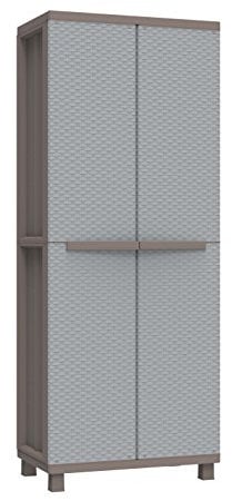 Terry, Jrattan 268, Schrank mit zwei Türen in Rattan-Optik, 3 Einlegeböden, für den Innen- und Außenbereich/Tortora - 68x37,5x170 cm