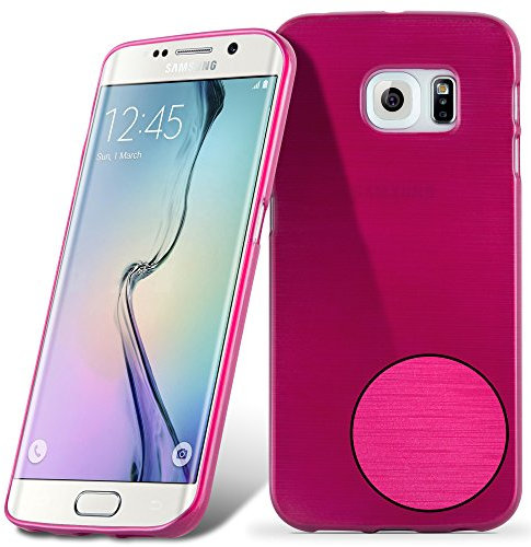 Cadorabo Hülle kompatibel mit Samsung Galaxy S6 Edge Schutzhülle TPU Silikon Case Brushed Design Slim Kratzfest Weiche Gummi mit Rundumschutz Case Hülle für Galaxy S6 Edge in Pink