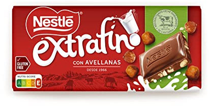 Nestle Extrafino Tableta de Chocolate con Leche y Avellanas 123 g, sin Gluten