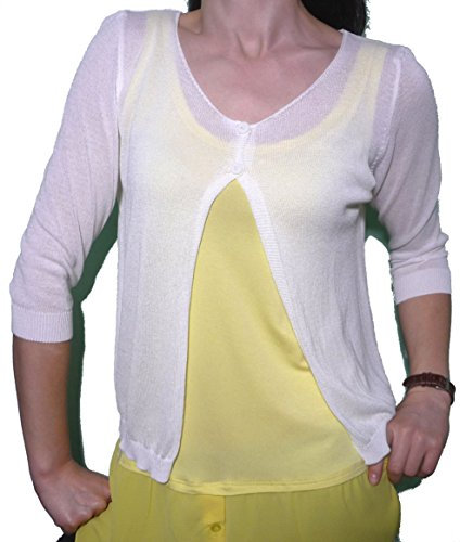Cardigan Spolverino Corto Coprispalle Giacchetto Bolerò Bleser Filo Viscosa Leggero Manica 3/4 Semplice Ragazza Donna (Bianco)