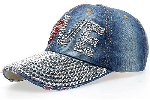 Jeans Basecap Love mit Glitzer-Nieten Baseball Cap Mütze Kappe Hip Hop Snapback Hut