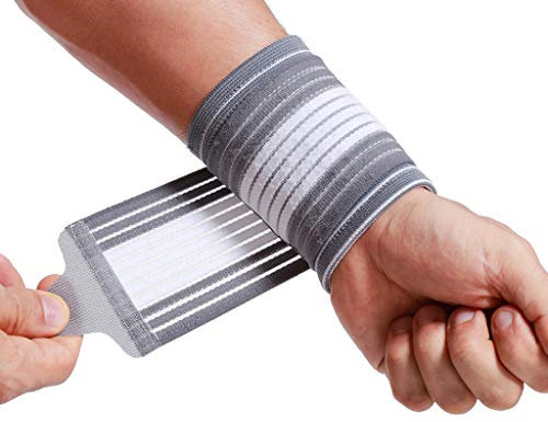 Neotech Care Wrist Band - Adjustable Compression Strap - Elastic & Breathable Fabric - Support Sleeve for Tennis, Sports, Exercise - Men, Women, Right or Left (Grey Colour, Size S, 1 Unit)