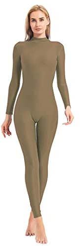 speerise Einteiler für Erwachsene, hoher Halsausschnitt, Reißverschluss, Ganzkörperanzug, Bodycon, Jumpsuit für Damen, Braun, Small