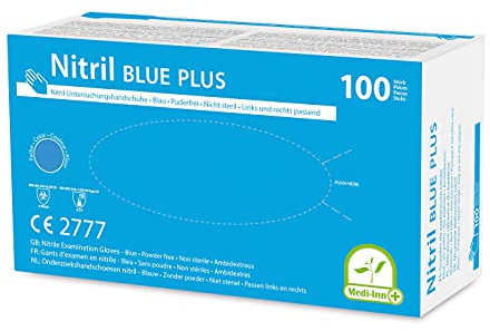 Medi-Inn+ Nitril blue plus Einmalhandschuhe, Gr. L, 10 x 100 = 1000 Stück, blau, puderfrei