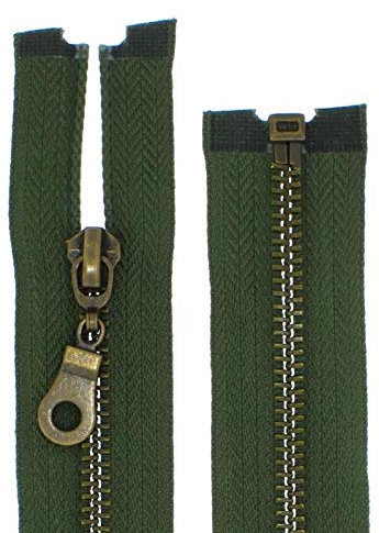 FIM Reißverschluss Metall Nr. 5 mittelgrob Brüniert Teilbar für Jacken Farbe: 14 - olivegrün(327), 70cm lang