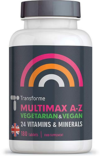 Multivitamins and Minerals with Iron, 180 Tablets for Men & Women, 6 Month Supply, 24 Vitamins & Minerals, with Zinc and Copper, Vegan & Vegetarian, Gluten Free, UK Made, by Transforme
