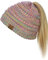 C.C Pferdeschwanz Strickmütze/Beanie mit Zopfmuster, Heller Mix