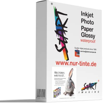 Start - 100 Blatt DIN A4 230 g/m² Fotopapier Glossy für Tintenstrahldrucker (Inkjet), einseitig, sofort trocken, wasserfest, hochweiß, hohe Farbbrillianz