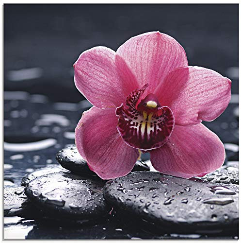 ARTland Wanddeko Glasbilder Wandbild Glas Bild einteilig 40x40 cm Quadratisch Asien Natur Botanik Blumen Blüten Orchideen Zen Entspannung Pink T9MN