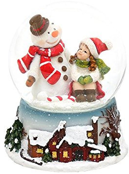 Dekohelden24 Schneekugel, Schneemann mit rotem Schal und Kind, Maße H/B/Ø Kugel: ca. 8,8 x 7 cm/Ø 6,5 cm.