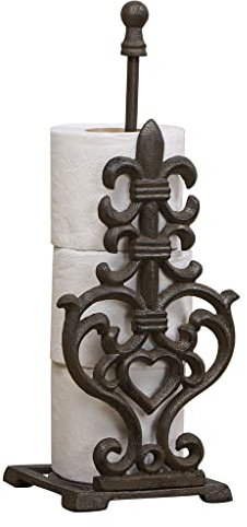 Cast Iron Bathroom Toilet Roll Holder Recycled Metal Vintage Free Standing Fleur De Lys Toilet Paper Dispenser
