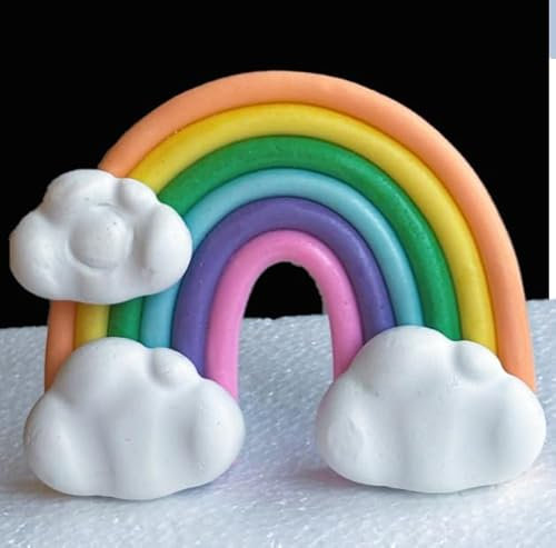Large Gorgeous Edible Sugar Fondant Rainbow with Clouds; Aprox 5.5 Wide; Unicorn Handmade Baby Shower, Graduation, Birthday Etc Cake Topper/Decoration