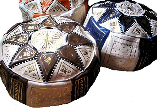 Terrapin Trading Marokkanische Messe Stern Leder Hocker - Wählen Sie aus 10 Farben (Creme)