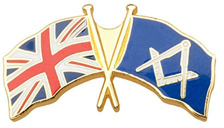 THE MASONIC COLLECTION Anstecknadel mit gekreuzter britischer Flagge, königsblau, emailliert, Clutch-Anstecknadel, Geschenk, Accessoire für Freimaurer, Messing