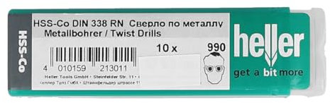 Heller Tools HSS-Co Edelstahlbohrer DIN 338, 10-teilig Ø 5 x 52/86 mm, metallbohrer 5mm, kobaltbohrer 5mm
