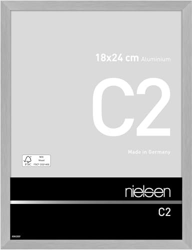 nielsen Bilderrahmen, 18 x 24 cm, Aluminium, Silber matt, Fotorahmen zum Auftstellen und Aufhängen im Hoch- & Querformat, Echtglas, C2