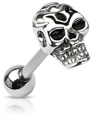 BlackAmazement Unisex Zungen Piercing Totenkopf Skull Stecker Gothic Barbell Edelstahl