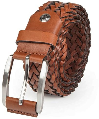 LINDENMANN Flecht-Leder-Gürtel Herren Jeans-Gürtel 35 mm, Größe/Size:105, Farbe/Color:braun